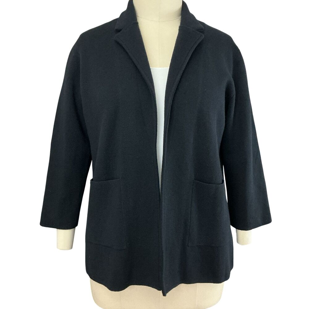 J. Crew Sophie Open Front Sweater Blazer XXL Black J0244 Wool Blend Classic Prep